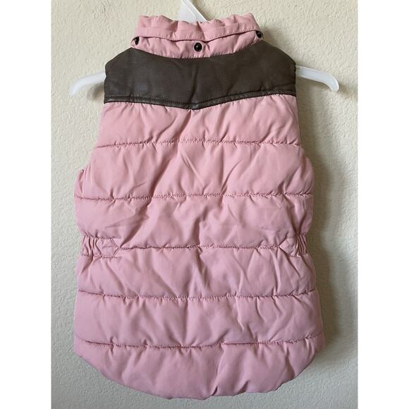 H&M Pink Brown Sleeveless Button Up Zip Up Girls’ Puffer Vest Jacket Size 4-6Y - Picture 5 of 6